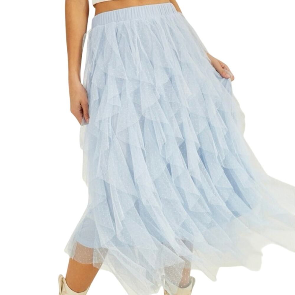 Altar'd State Light Blue Nia Tulle Waterfall Skirt Swiss Dots Fairycore - Sz L